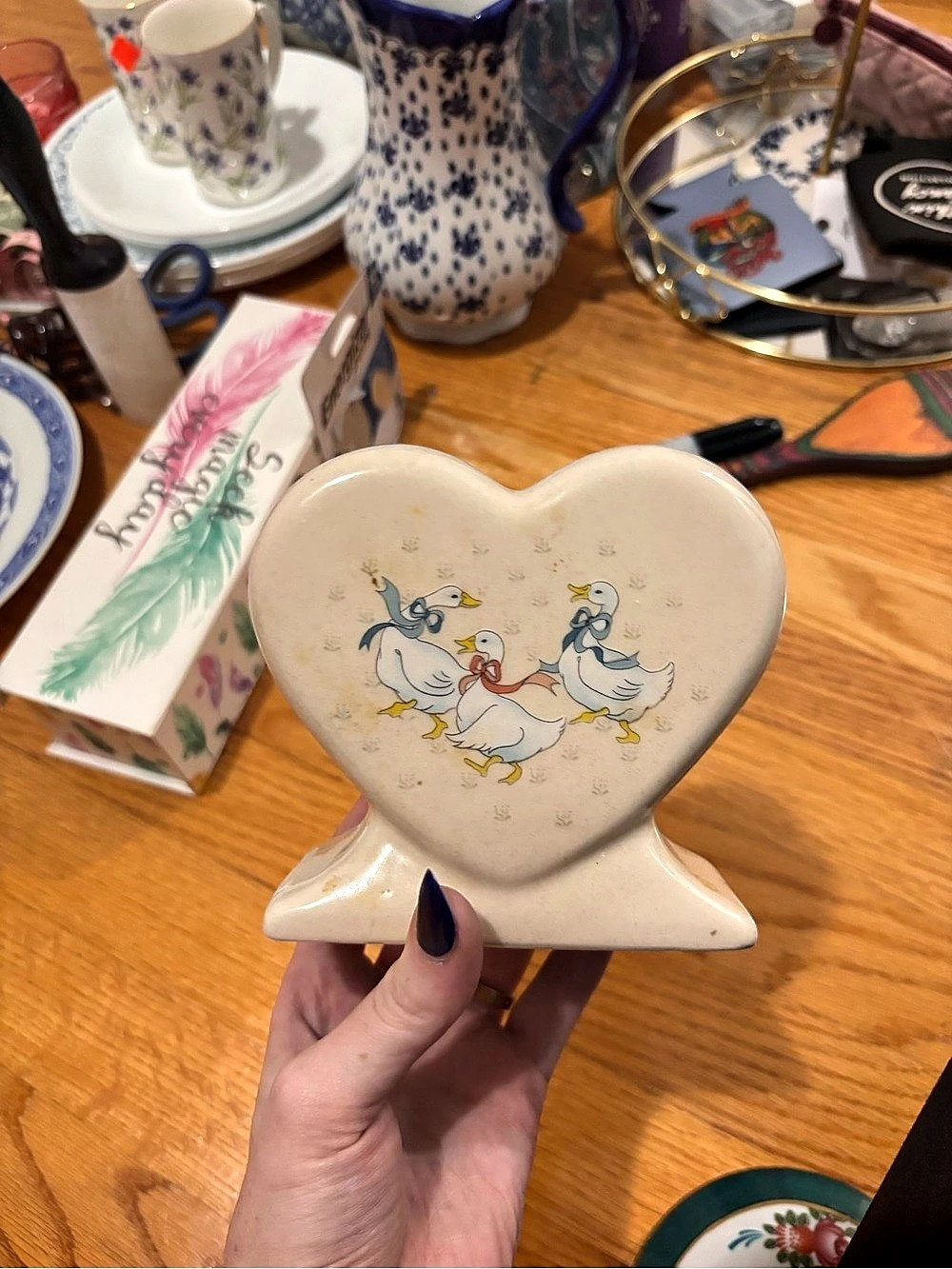 Heart-Shaped Duck Decor, Cream & Blue